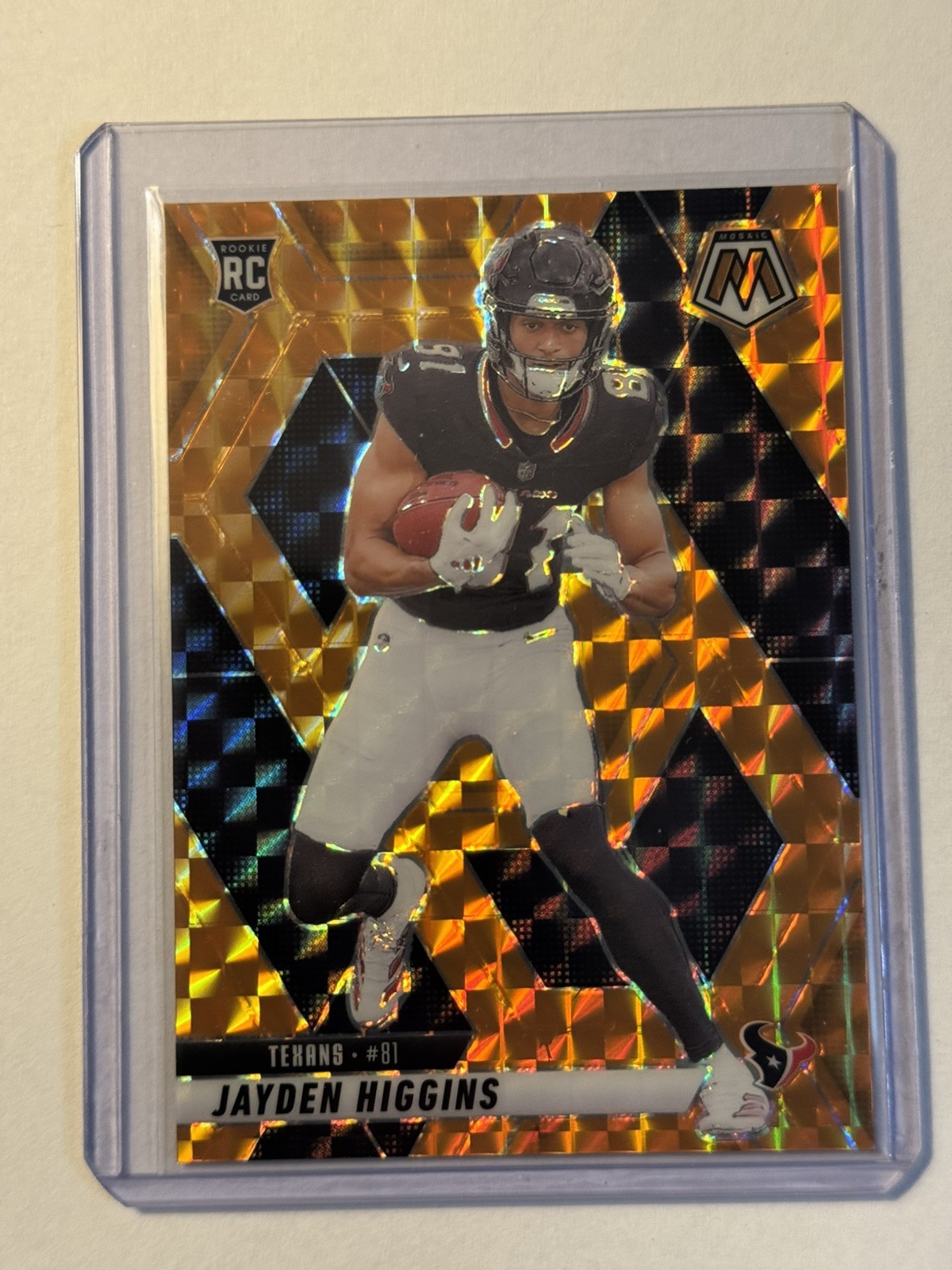 2025 Panini Mosaic #346 Jayden Higgins Mosaic Orange Houston Texans #/199 SN,RC