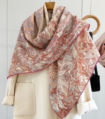70% Cashmere 30% Silk Wrap Scarf garden Print Double Face Print Shawl 135X135cm