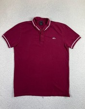 Hugo Boss Polo Shirt Mens Large Burgundy Red Regular Fit Tipped Collar Logo