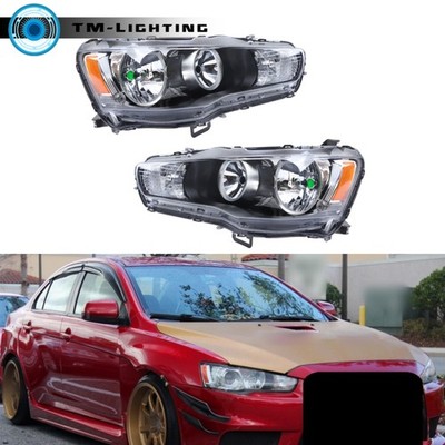Pair Left+Right Halogen For Mitsubishi Lancer EVO X 2008-2017 Headlights Black