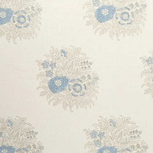 2015 Elizabeth Eakins 1Yd Indian Rose Soft Blue Linen Hand Print Designer Fabric - product listing photo