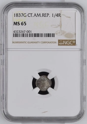 CENTRAL AMERICAN REPUBLIC 1837G 1/4 REAL NGC MS 65