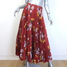 Erdem Nesrine Pleated Midi Skirt Rust Floral Print Satin Jacquard Size US 8 NEW