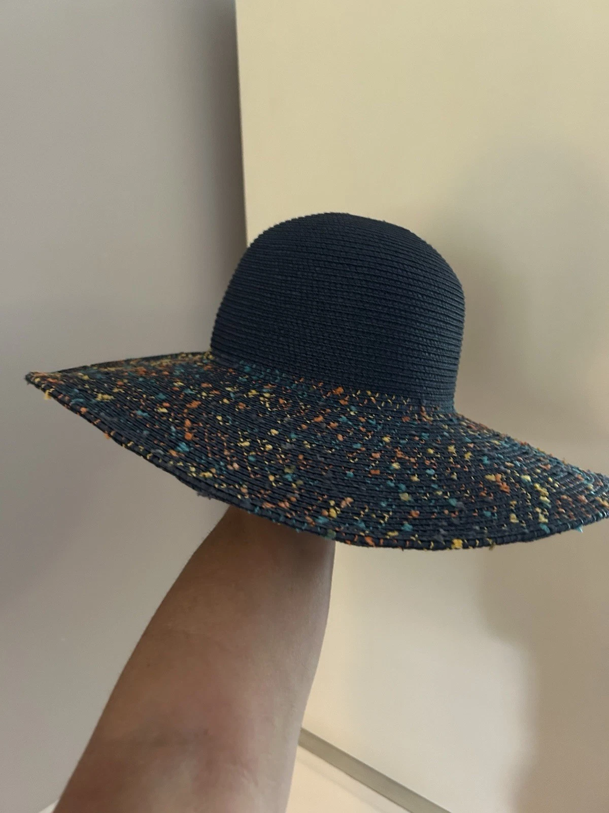 MAGID HAT-Blue w/ Multicolor Speckled Wide Brim-Sun/Beach-100% Paper Hat-O/S