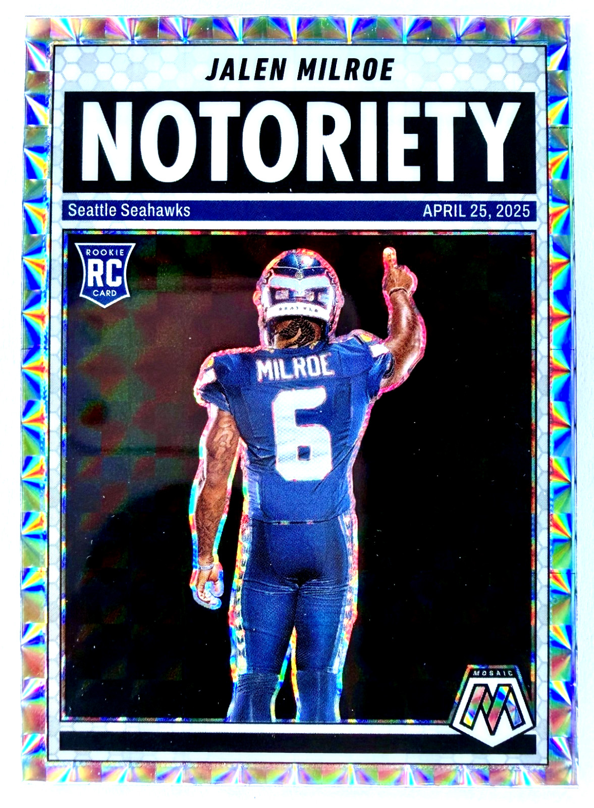 2025 Mosaic JALEN MILROE #15 RC Rookie Notoriety Silver Mosaic Prizm - Seahawks