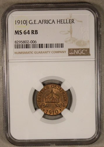 1910 J German East Africa Heller NGC MS64 RB