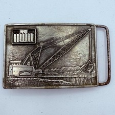 BE? Bucyrus-Erie Belt Buckle Silver Tone Mining Excavator Mining Drag Line