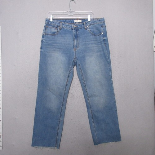 OAT New York Jeans 31 Blue Straight Leg Raw Hem Denim Minimalist Contemporary