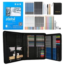 72PCS Drawing Supplies, Sketching Art Kit with A5 Sketchbook - Includes Graph...
