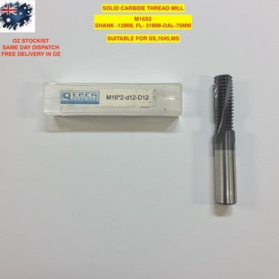 THREAD MILLING CUTTER M16X2 SOLID CARBIDE COATED SUITABLE SS/1045/MS