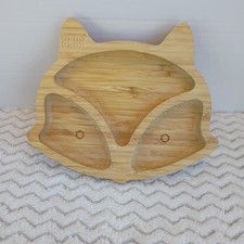 Bamboo Childs Children Toddler Dinnerware Plate Server Suction Cup Fox Shape New