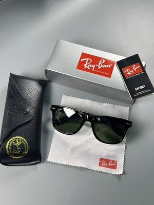 Ray-Ban Wayfarer Black Sunglasses G-15 Green Lenses + Case, Cloth, Manual & Box