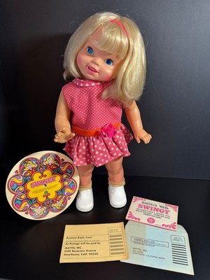 Mattel's 1969 ''Swingy'' Walking & Dancing Doll w/Box, Record & Papers. Excellent