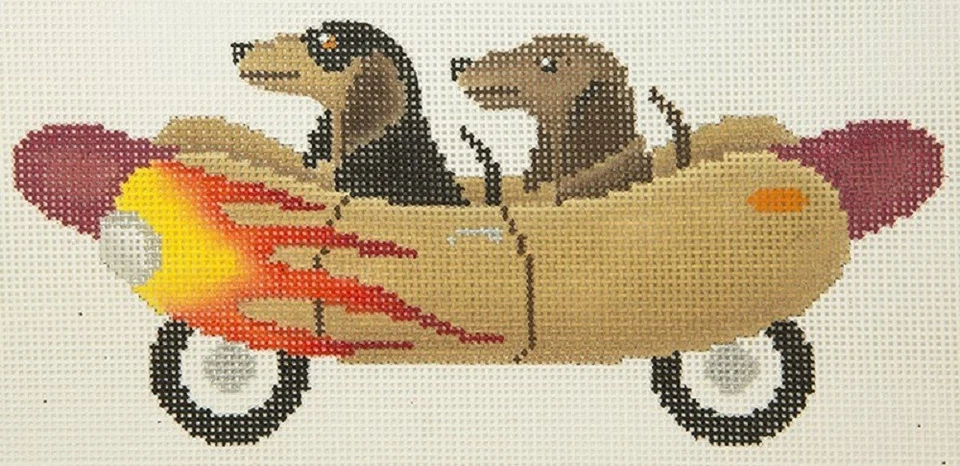 Needlepoint HandPainted JP Needlepoint Hot Dogs 10x6 - Image 3 of 4
