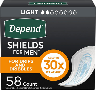 Shields Incontinence Pads for Men, Light Absorbency, 58 Count (Packaging May Var