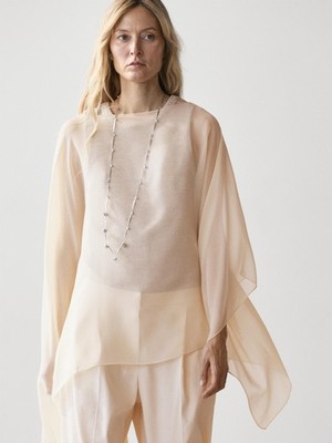 Massimo Dutti Asymmetric cut silk cape Cream Color NWT Auth. SOLD OUT Collection