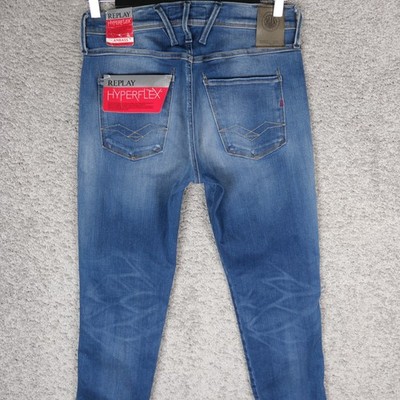 REPLAY MEN'S JEANS ANBASS LASER W30 L32 BLUE DISTRESSED SUPERSTRETCH DENIM BNWT!