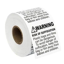 SUFFOCATION WARNING Labels/Stickers (2 x 2) - FBA Approved - (10) Rolls of 500