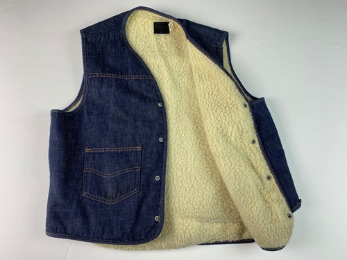 Vintage Sears Roebuck Denim Vest faux shearling Men's Large western wear - Picture 7 of 11