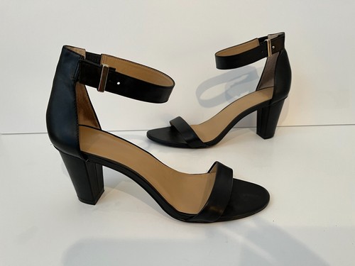 Ann Taylor Black Leather 3" Block Heel Ankle Strap Sandals ~ Women's Size 9.5M