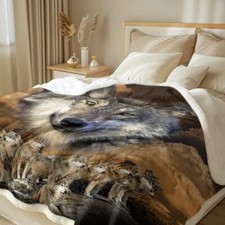 Gold Fleece Blanket - Indian Wolf Plush Sherpa Throw Blanket Warm Thick for Sofa