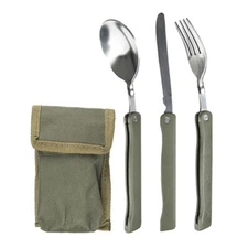 Mil-tec Foldable 3-Piece OD Green Eating Utensils w/ Storage Pouch