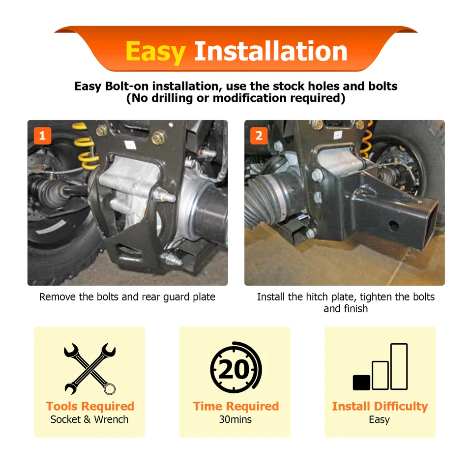 For Can-Am Outlander/Renegade 1000 850 570 Rear 2" Shackle Hitch+Receiver Hitch - Image 3 of 4