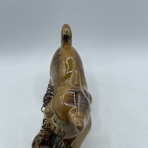 Ceramic Tan Striped Tabby Cat Whimsical Figurine Statue Curly Wire Whiskers - Picture 2 of 12