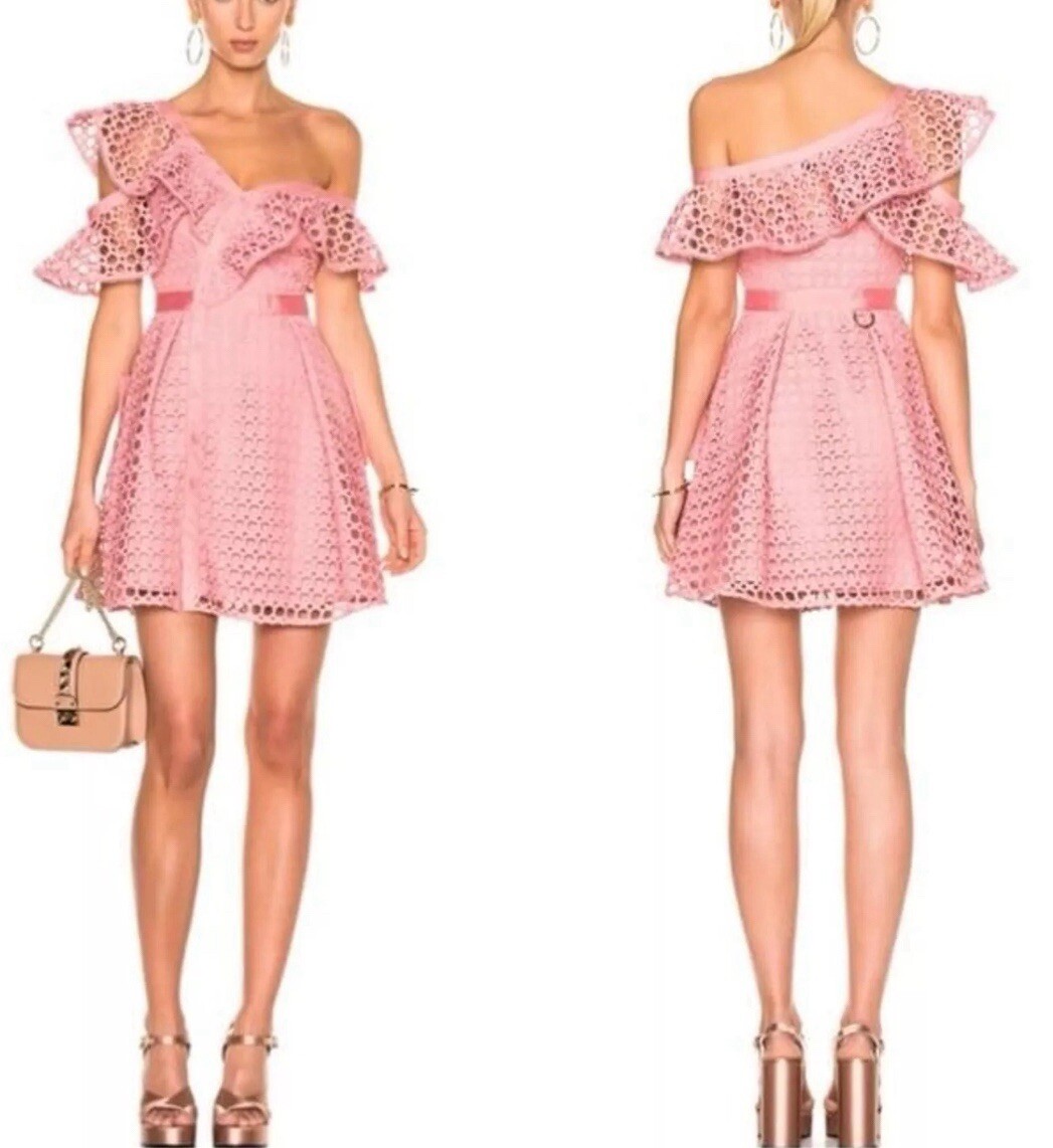 Self-Portrait UK10 US6 DRESS Pink Lace One Shoulder Structured
