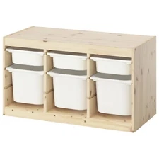 IKEA TROFAST Storage combination with boxes, light white stained pine/white NEW