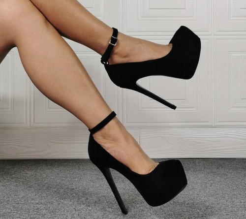 Scarpe donna decolte tacco alto festa eleganti moda punta tonda cinturino alla caviglia - Foto 5 di 6