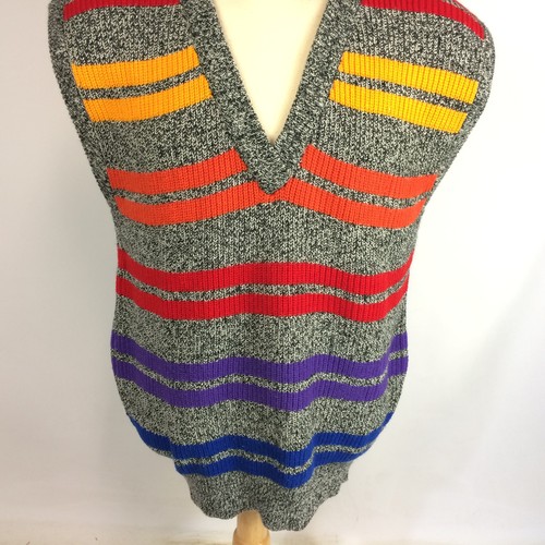 Vintage Rainbow 80s 90s Color Block Sweater Vest Surf Stripe Hip Hop Ski XL - Picture 5 of 7