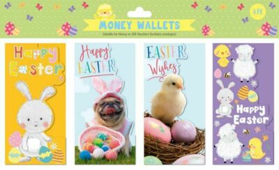 4 QUALITÄT OSTERN GELDGESCHENK GELDBÖRSE Karten + Umschlag Hase Küken Schaf Hund Design