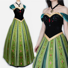 Princess Anna Cosplay Costume Women Carnival Party Dress Necklace Halloween