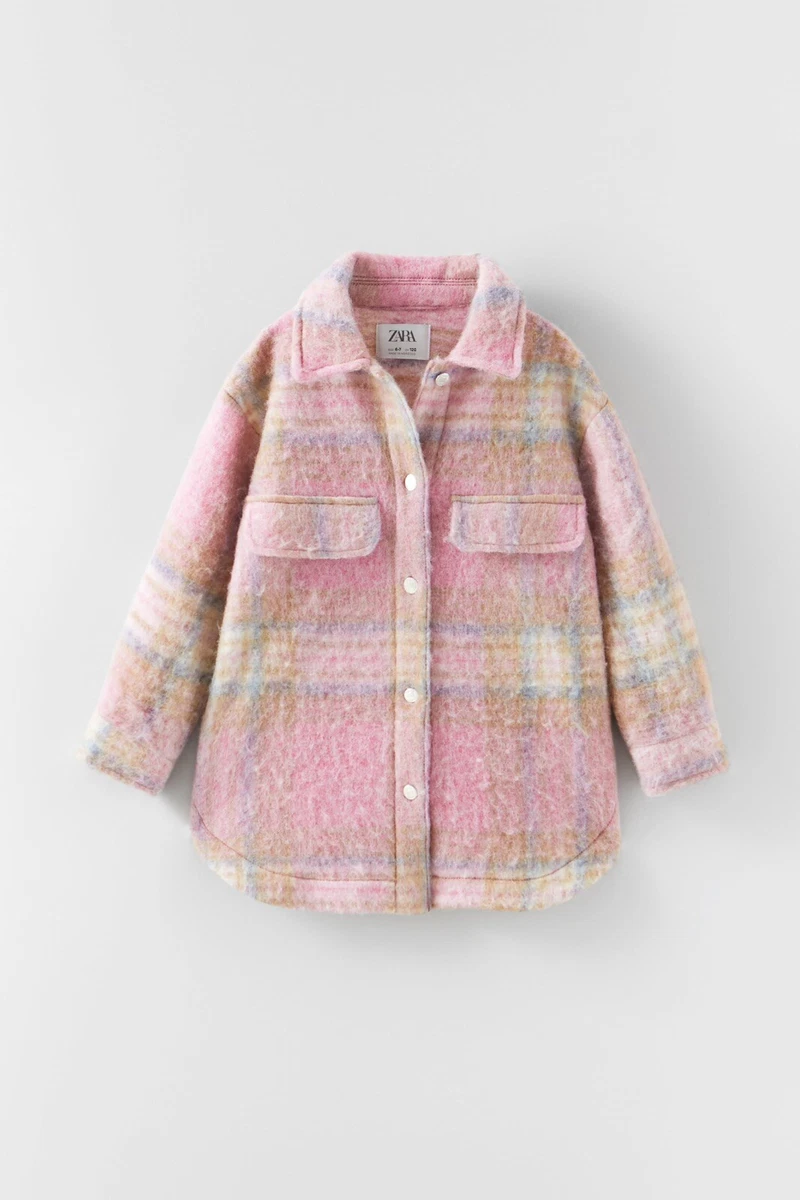 ZARA KIDS GIRL LONGLINE WOOL BLEND PLAID OVERSHIRT 1056 206 SZ 11 12
