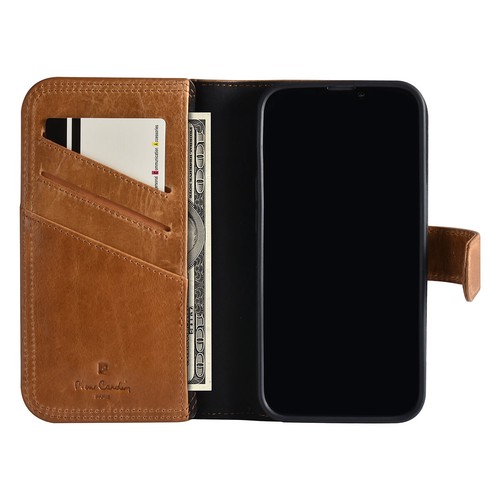 �tui Pierre Cardin type livre fermeture magn�tique pour iPhone 13 Pro - marron - Imagen 3 de 4