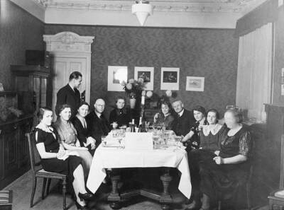 Brandenburg Province Berlin People gathered around a dining tab- 1920 Old Photo