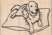 Dog On Pillow Rubber Stamp 3 1/4 x 2 1/4", Cute Dog, Dog Stamp, Dog Lover Stamp