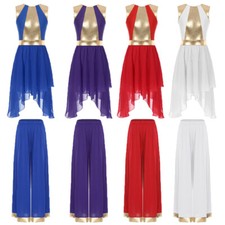 US Women Liturgical Praise Dance Dress Metallic Sleeveless Dress Wide Leg Pant
