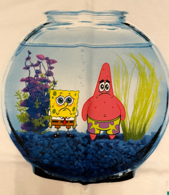 Men's Adult XL Spongebob Squarepants Fishbowl ''PETS'' White T-Shirt, Nickolodeon
