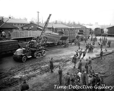 U.S. Troops Loading Boats on a Train - WWII - 1941 - Historic Photo Print