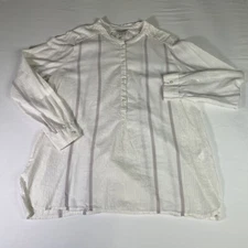 Lucky Brand Women’s Size L Ivory Sparkle Stripe 1/2 Button Blouse Top Shirt. NEW