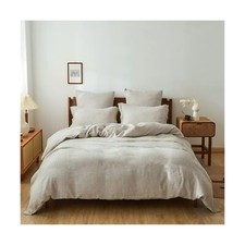 Simple Opulence 100 Linen Duvet Cover Set, 3 PCS Natural French Flax Linen D...