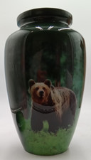 Large Pet 220 Cubic Inches bear in green forest Cremation Urn for Ashes