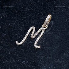 14K or Massif " M " Initiale Lettre Pendentif,Diamant Breloque Pendentif Pour