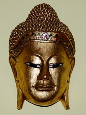 Maschera di Buddha da appendere a parete in legno • Altezza 21 cm