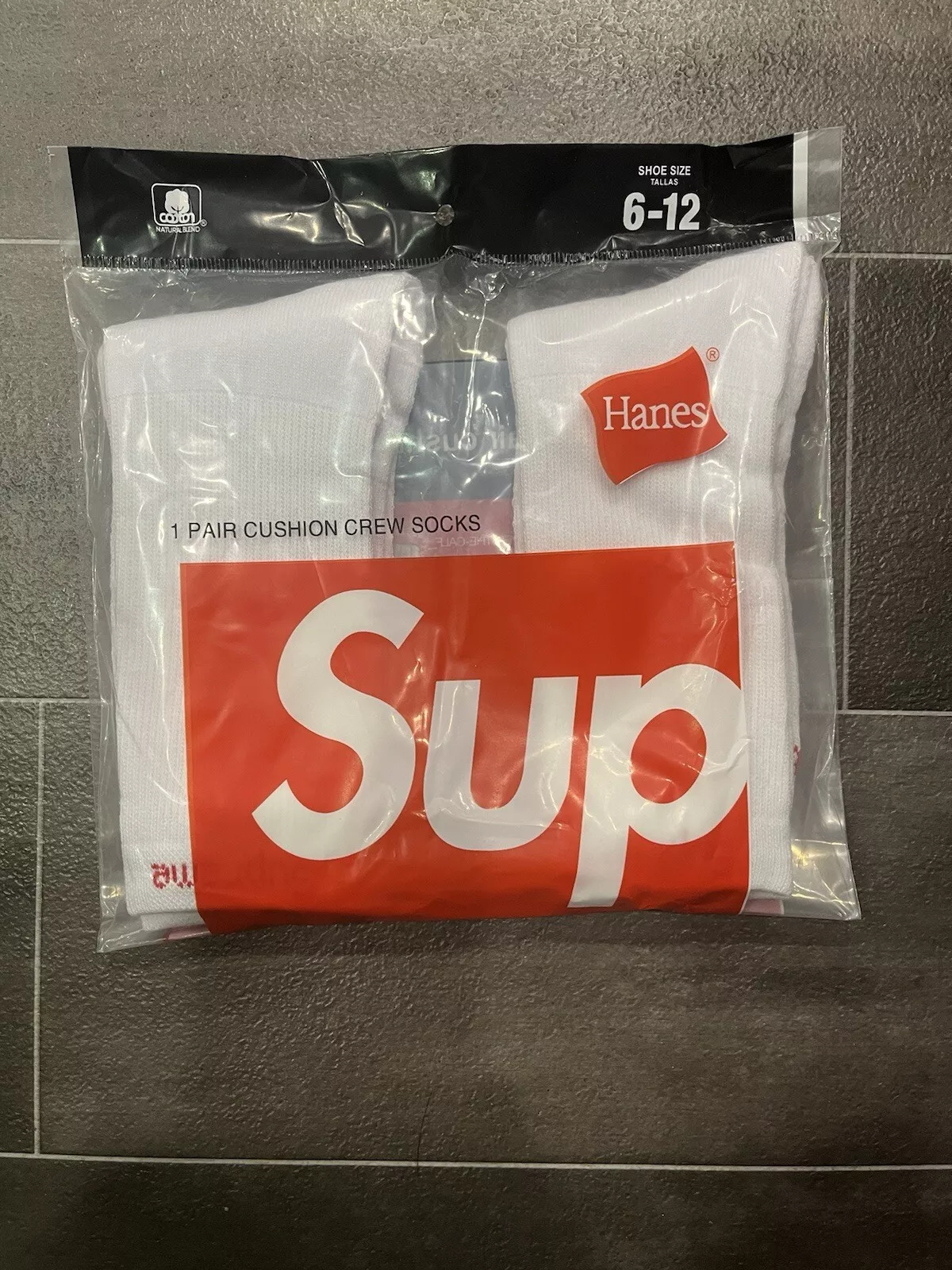 Chaussettes Supreme X Hanes Crew   Blanc, lot de 4 chaussettes individuelles 2 paires, taille 6 12