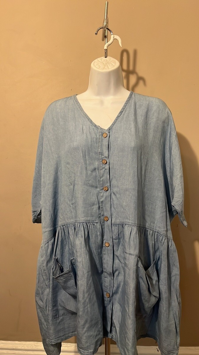 BOOHO Chambray Button Front Pockets Smock Dress Tunic
