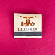 Bryan's Pit Barbecue Vintage Matchbook w/ Matches - Front Strike - Unstruck