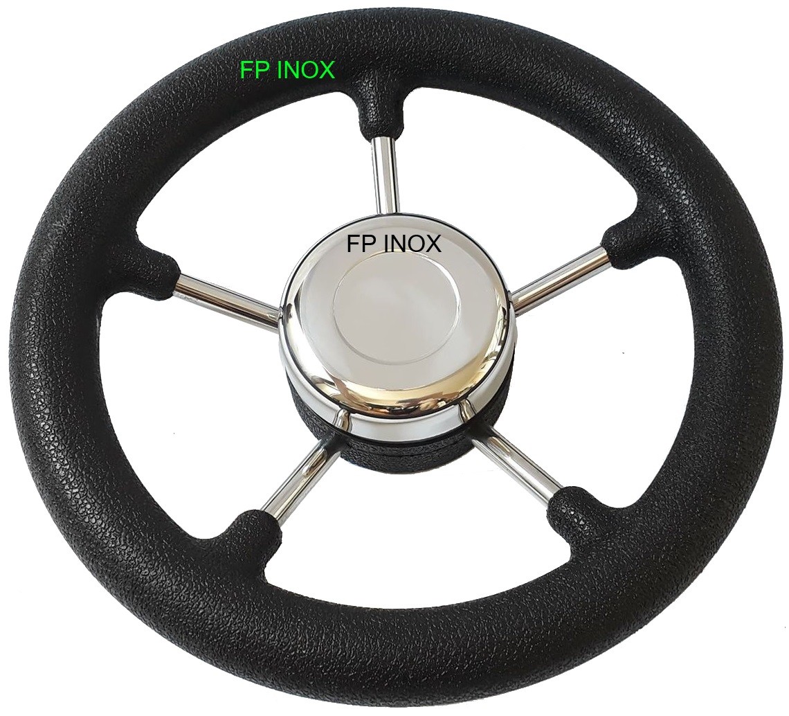 Volant de bateau noir Ø280mm en inox à 5 branches pour console de pilotage d'annexe